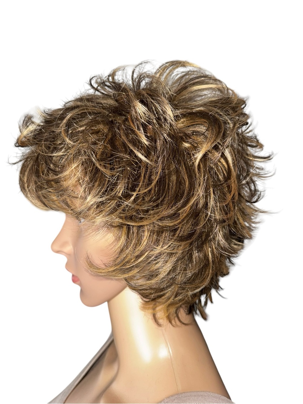 Brown With Blonde Highlights Medium Length Shag Layered Wig - Picture 2 of 8